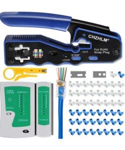 CHZHLM RJ45 Crimping Tool Kit | Pass Through Crimper Stripper Cutter All-in-One for Cat5 Cat6 Pass Through Connector