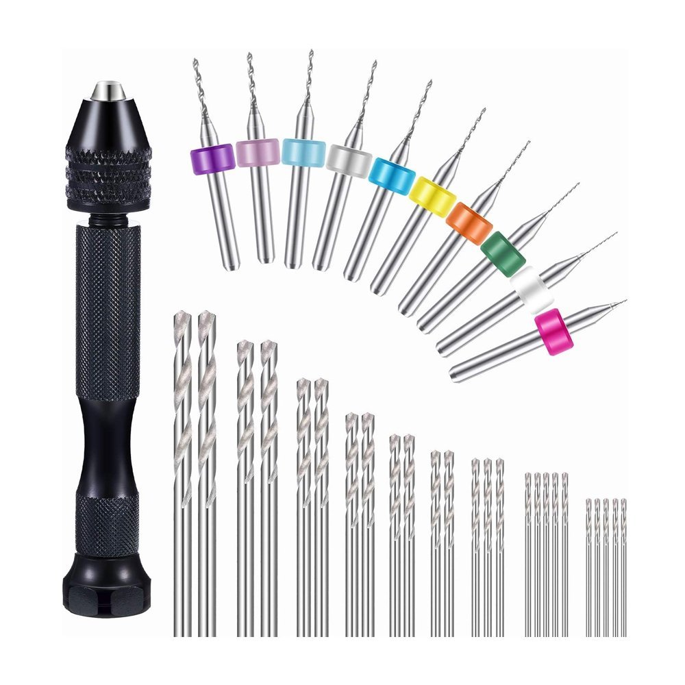 36 Pieces Hand Drill Set, Including Pin Vise Hand Drill, Mini Drills, and Twist Drills for Craft Carving DIY (0.3-1.2 mm PCB Drill)