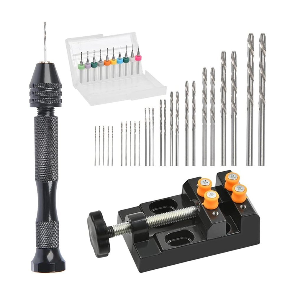 37PCS Mini Hand Drill Set for Crafts - Pin Vise Precision Twist Drill Bits with Mini Drill Press Vise, Manual Drill Set for Craft Carving Models Hobby DIY, 0.5-3mm Drilling Bits & 0.3-1.2 mm PCB Drill