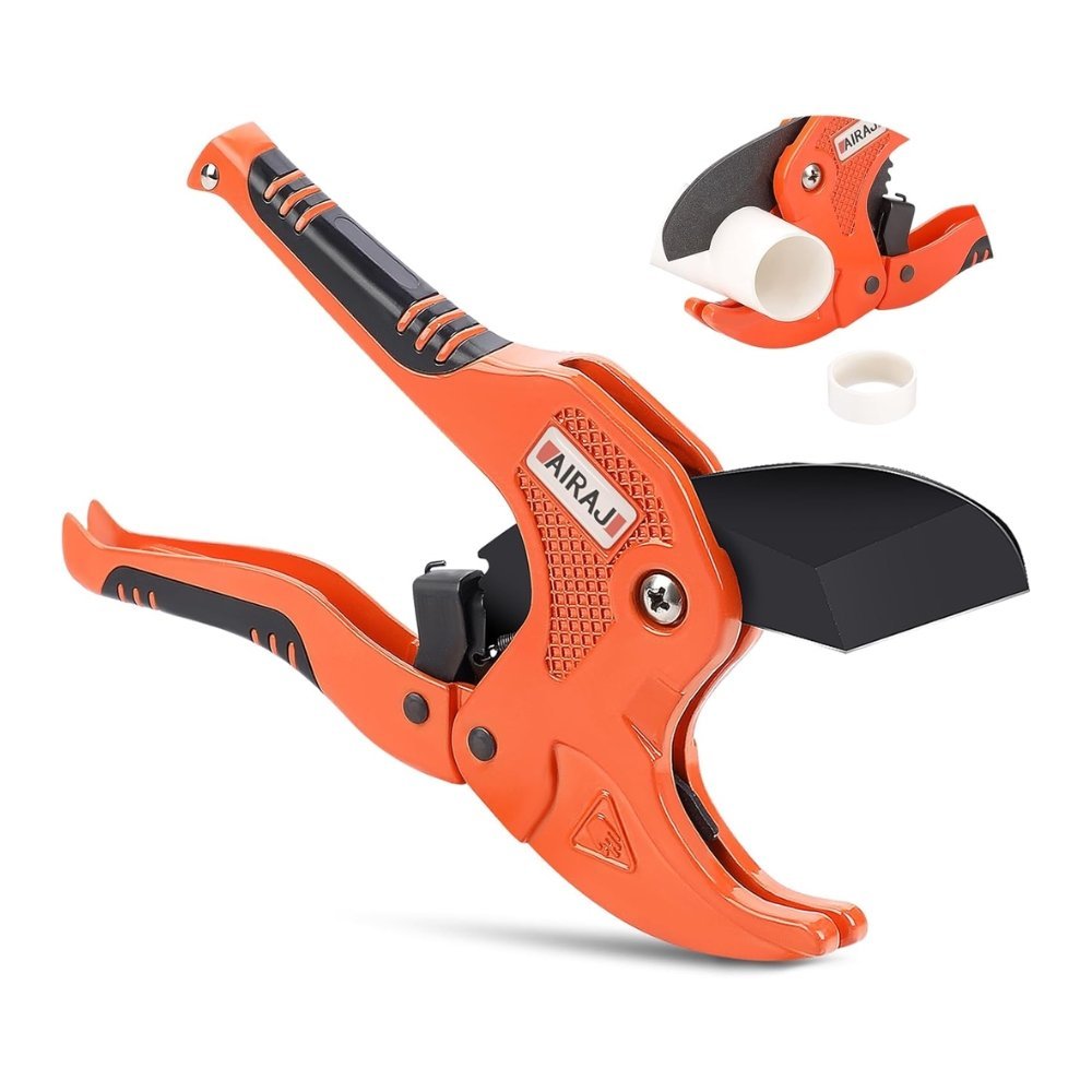 AIRAJ PVC Cutter Heavy Duty Ratchet-Type Pipe Cutter, for Cutting Outer Diameter 42 mm PVC PPR Plastic Hoses and Plumbing Pipes, for Electrician, Maintenance Workers, Professional Plastic Pipe Cutter