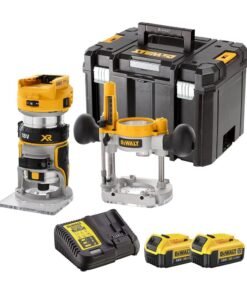 DEWALT DCW604NT 18V XR Brushless Router Trimmer with 2 x 4.0Ah Battery & Charger – Versatile and Durable Woodworking Tool