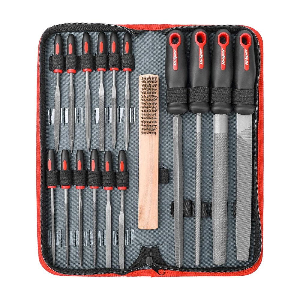 Hi-Spec 17 Pc Metal File Set - Hand & Needle Files for Metal & Woodwork with Large & Fine Micro Steel Files in a Big Zipper Case