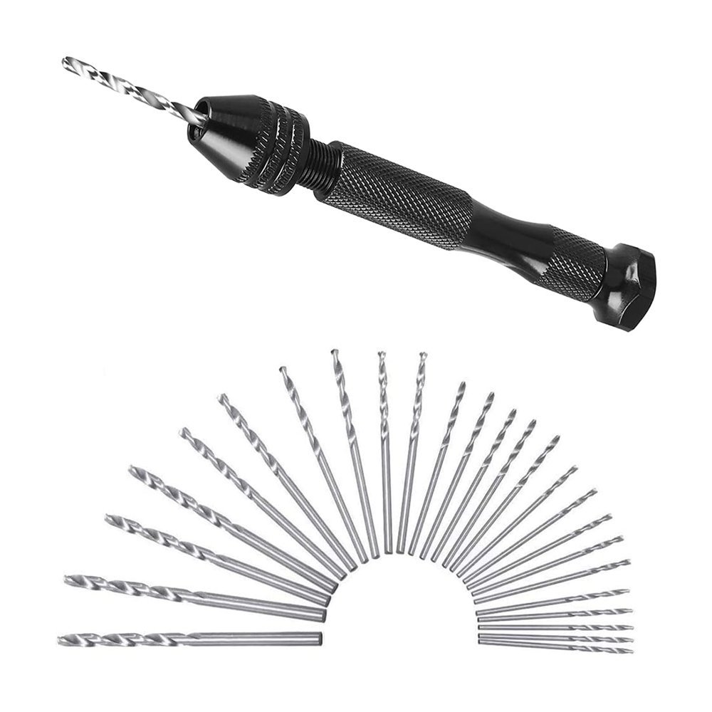 Precision Pin Vise Hobby Drill with Twist Bits Set, Mini Hand Drill Tool for Delicate Manual Work, Electronic Assembling, and Model Making (26-Piece Set)