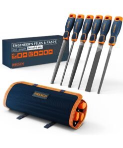 Presch File Set - 6 Pieces for Metal and Wood with Bag: Includes Half-Round Rasp, Flat Stump File, Half-Round File, Round File, Triangular File, and Square File
