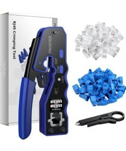 Proster RJ45 Crimp Tool Set All-in-One RJ45 Crimping Tool Kit with 50 PCS CAT6 Pass Through Connectors & 50 PCS RJ45 Cat6 Protection Covers