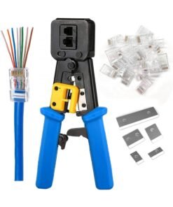 RJ45 Crimping Tool Ethernet Crimper for Cat6, Cat5, Cat5e RJ45 Pass-Through Connectors and RJ12