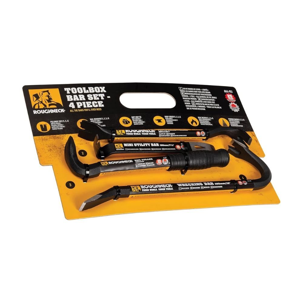 Roughneck ROU64951 Toolbox Bar 4 Piece Set – Wrecking Bar, Nail Puller, Floorboard Puller, & Mini Utility Bar