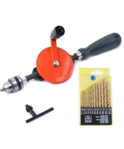 Swpeet Powerful Speedy Hand Drill 1/4-Inch Capacity with 13-Piece Drill Bit Set, Mini Hand Drill Manual with Finely Cast Steel Double Pinions Design