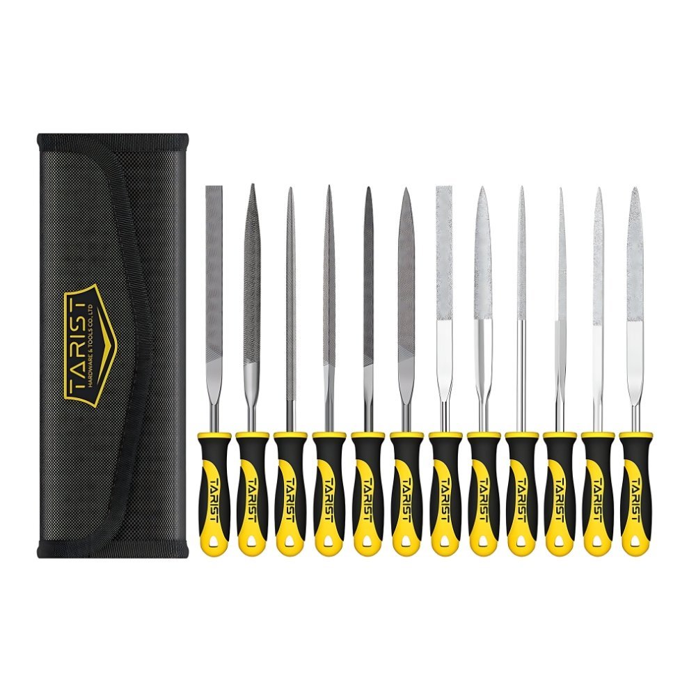 TARIST 12PCS Needle File Set with Tool Bag - Includes 6pcs Jeweler's Files & 6 Steel Files for Metal, Jewelry, Wood, Leather, and Plastic